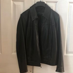 Black leather jacket.